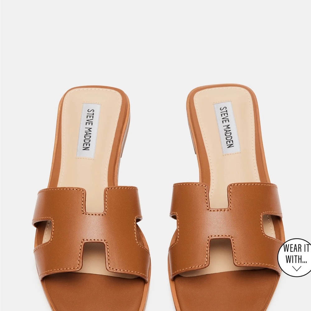 Steve Madden Tan Leather Sandals with Flat Sole